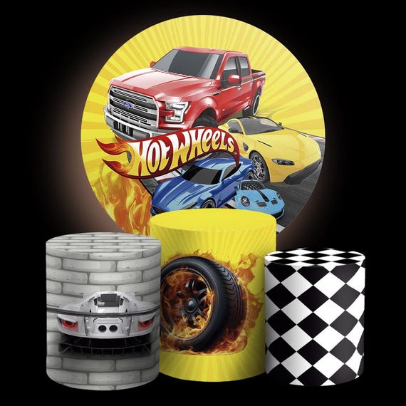 Cartoon racing cars Inspired Round Backdrop Cylinders Cover Round Backdrop Cover Photo Photography Background