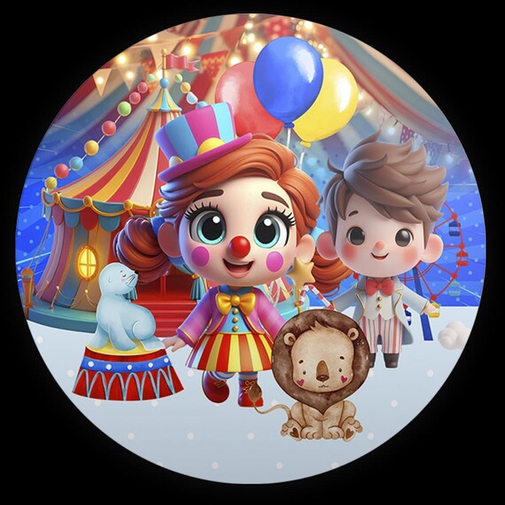 Cartoon circus Inspired Round Backdrop | Round Backdrop Cover | Photo Photography Background