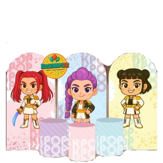 Baby K pop Demons Hunters Inspired Arch Backdrop Set 6 Pieces | Cylinder Covers for Birthday Party| kpop dolls