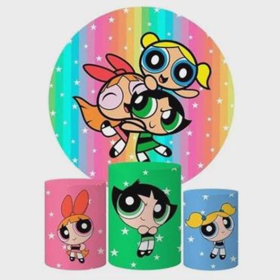 Power girls Inspired Round Backdrop Cylinders Cover Round Backdrop Cover Photo Photography Background