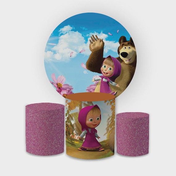 Girl and Bear Inspired Round Backdrop Cylinders Cover Round Backdrop Cover Photo Photography Background