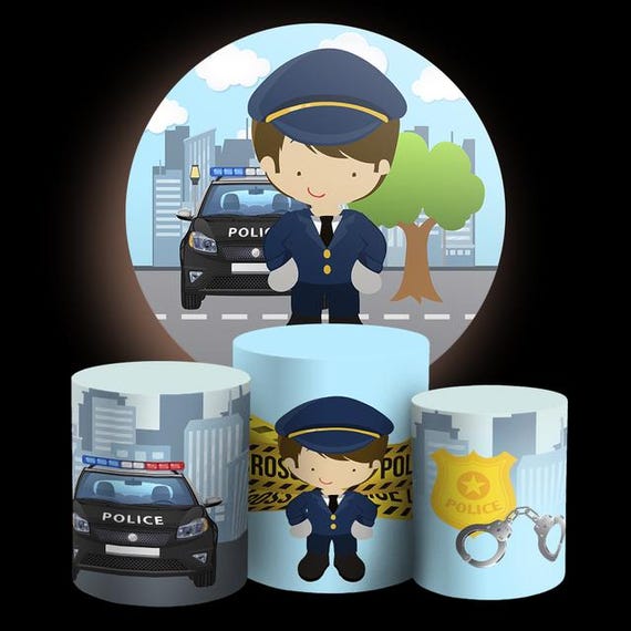 Cartoon baby officer Inspired Round Backdrop Cylinders Cover Round Backdrop Cover Photo Photography Background