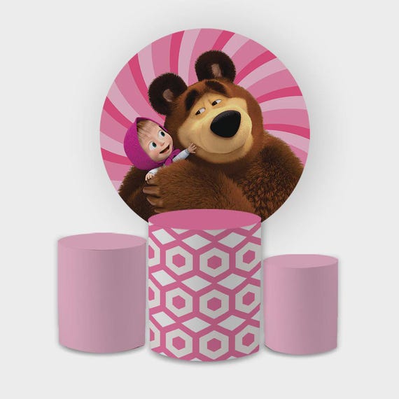 Girl and Bear Inspired Round Backdrop Cylinders Cover Round Backdrop Cover Photo Photography Background