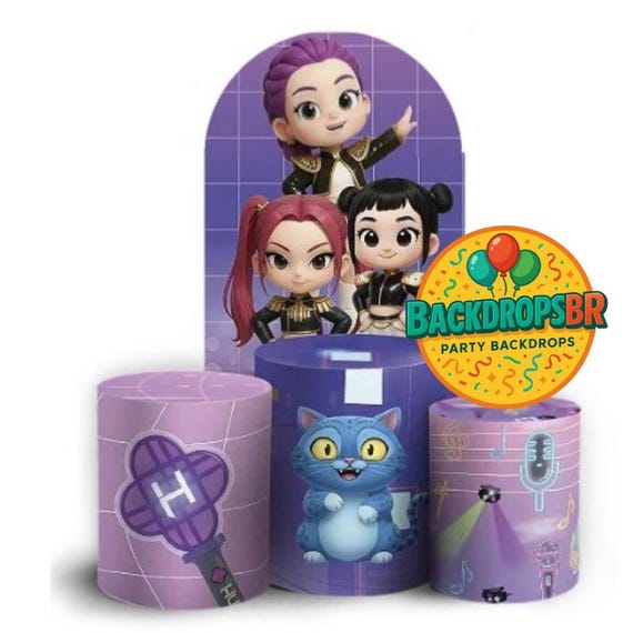 Baby Kpop Demon Hunter Kpop Arch Backdrop Set 4 Pieces | Cylinder Covers for Birthday Party | Kpop Dolls