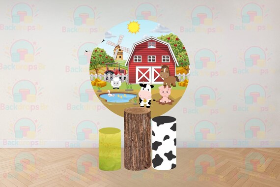 Cartoon Farm Inspired Round Backdrop Cylinders Cover Round Backdrop Cover Photo Photography Background