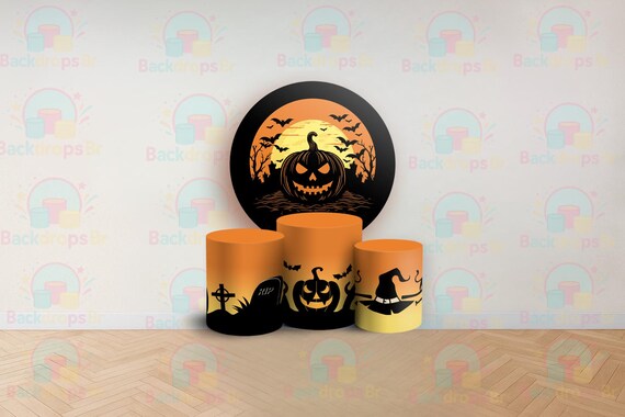 Cartoon Halloween Inspired Round Backdrop Cylinders Cover Round Backdrop Cover Photo Photography Background