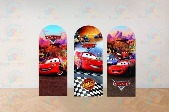 Inspiration Racing Cars Cartoon Style 3 Pieces Arch Backdrop| Arch Backdrop for Birthday Party |