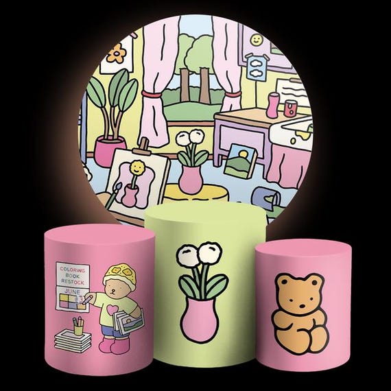 Cartoon Inspired Round Backdrop Cylinders Cover Round Backdrop Cover Photo Photography Background