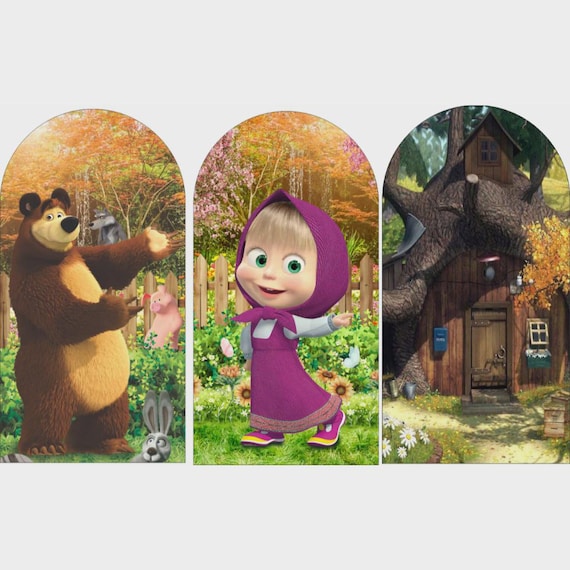 Girl and Bear Arch Backdrop Cover Backdrop 3 pieces| Lion Birthday Backdrop