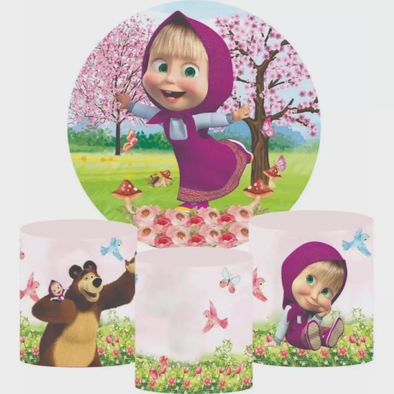 Girl and Bear Inspired Round Backdrop Cylinders Cover Round Backdrop Cover Photo Photography Background