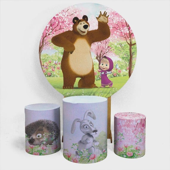 Girl and Bear Inspired Round Backdrop Cylinders Cover Round Backdrop Cover Photo Photography Background
