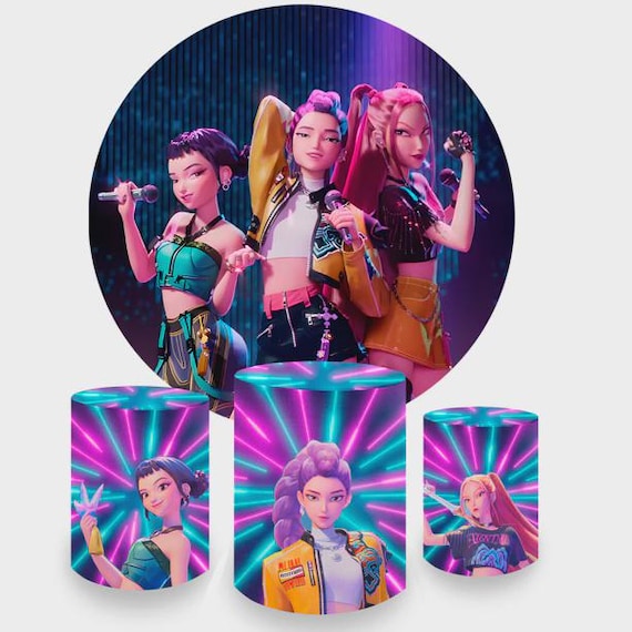 Kpop Demon Hunter Backdrop Cylinders Cover Round Backdrop Cover Photo Photography Background