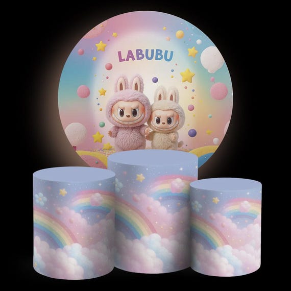 Cartoon Labu Inspired Round Backdrop Cylinders Cover Round Backdrop Cover Photo Photography Background