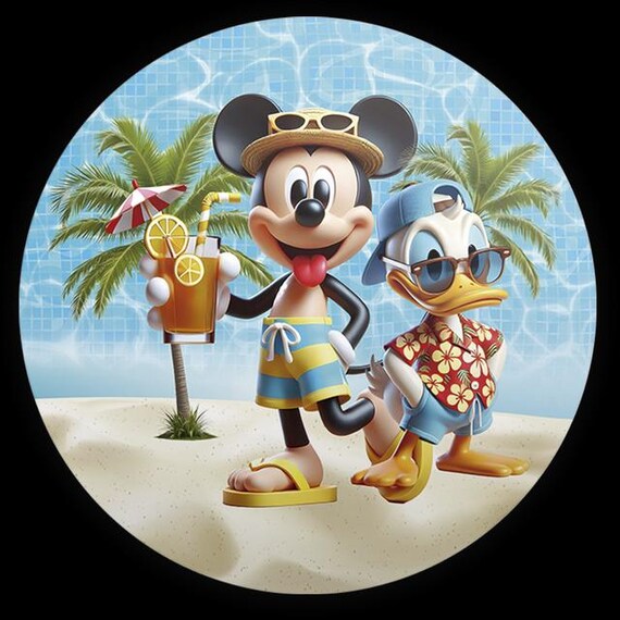 Cartoon pool party Inspired Round Backdrop | Round Backdrop Cover | Photo Photography Background