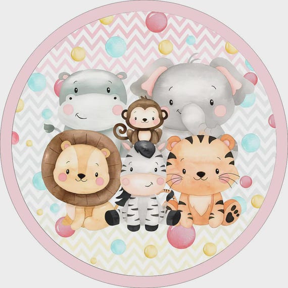 Safari Cartoon Round Backdrop | Round Backdrop Cover | Photo Photography Background