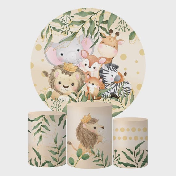 Safari Round Backdrop Cylinders Cover Round Backdrop Cover Photo Photography Background| Baby shower Safari| Safari birthday theme