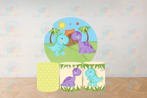 Cartoon Dinosaur Baby Inspired Round Backdrop Cylinders Cover Round Backdrop Cover Photo Photography Background