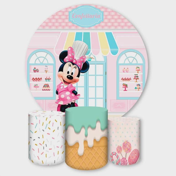 Cartoon mouse Ice cream nspired Round Backdrop Cylinders Cover Round Backdrop Cover Photo Photography Background