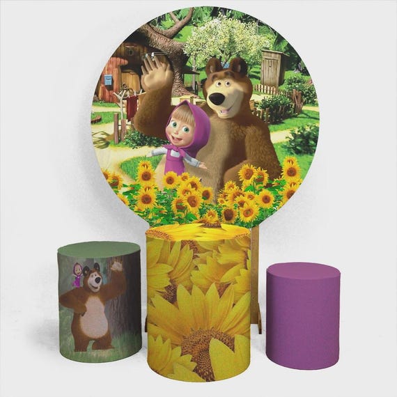 Girl and Bear Inspired Round Backdrop Cylinders Cover Round Backdrop Cover Photo Photography Background