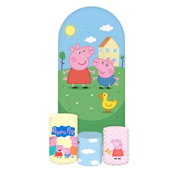 Pig Arch Backdrop Set 4 Pieces | Cylinder Covers for Birthday Party