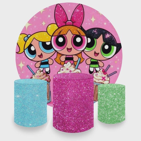 Power girls Inspired Round Backdrop Cylinders Cover Round Backdrop Cover Photo Photography Background
