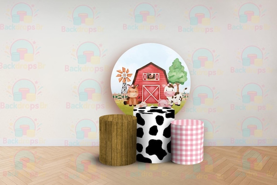 Cartoon Farm Inspired Round Backdrop Cylinders Cover Round Backdrop Cover Photo Photography Background