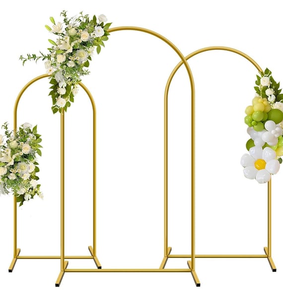 Metal Arch Backdrop Stand, Set of 3 (6/6.6/7.2 ft) Wedding Arched Frame with 12 Ground Nails, Stable Arched Background Stand for Wedding