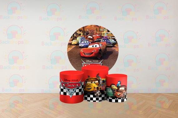 Racing Cars Cartoon Games Inspired Round Backdrop Cylinders Cover Round Backdrop Cover Photo Photography Background