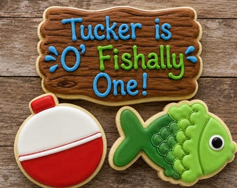 O' Fishally One Cookie Cutter Set | Fish, Bobber, Wood Plank First Birthday Theme