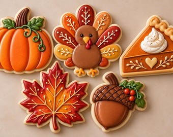 5-Piece Fall Cookie Cutter Set | Pumpkin, Turkey, Pie, Leaf, Acorn (3D Printed)