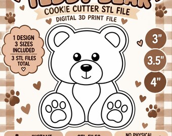 Sitting Teddy Bear Cookie Cutter STL File | Baby Shower Birthday 3D Print (Digital Download)