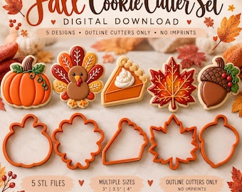 Autumn Harvest Cookie Cutter STL Set | 5 Designs, 3 Sizes (Digital Download)