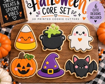 Halloween Cookie Cutter STL Set | 6 Designs (Ghost, Pumpkin, Bat, Witch Hat, Cauldron, Candy Corn) (Digital Download)