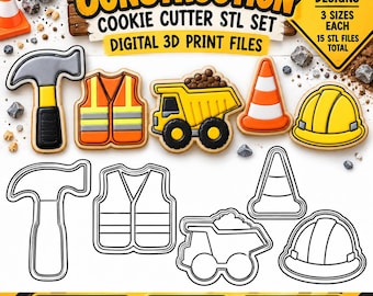 Construction Cookie Cutter STL Bundle | 6 Designs, 3 Sizes (Digital Download)
