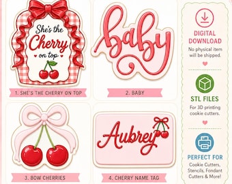 Cherry Baby Shower STL Bundle | Bow, Plaque & Script Designs | Instant Digital Download