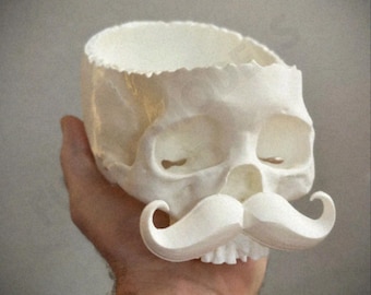 Skull with Mustache Candy Bowl, Funny Halloween Decor - 3D Printing - Blender Modeling - BambuLab - Limited Edition, Only a Few Left