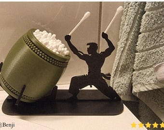 Taiko Drummer Q Tip Holder Bathroom Organizer 3D Printing - Blender Modeling - BambuLab - Limited Edition Collectible Decor, Only Few Left
