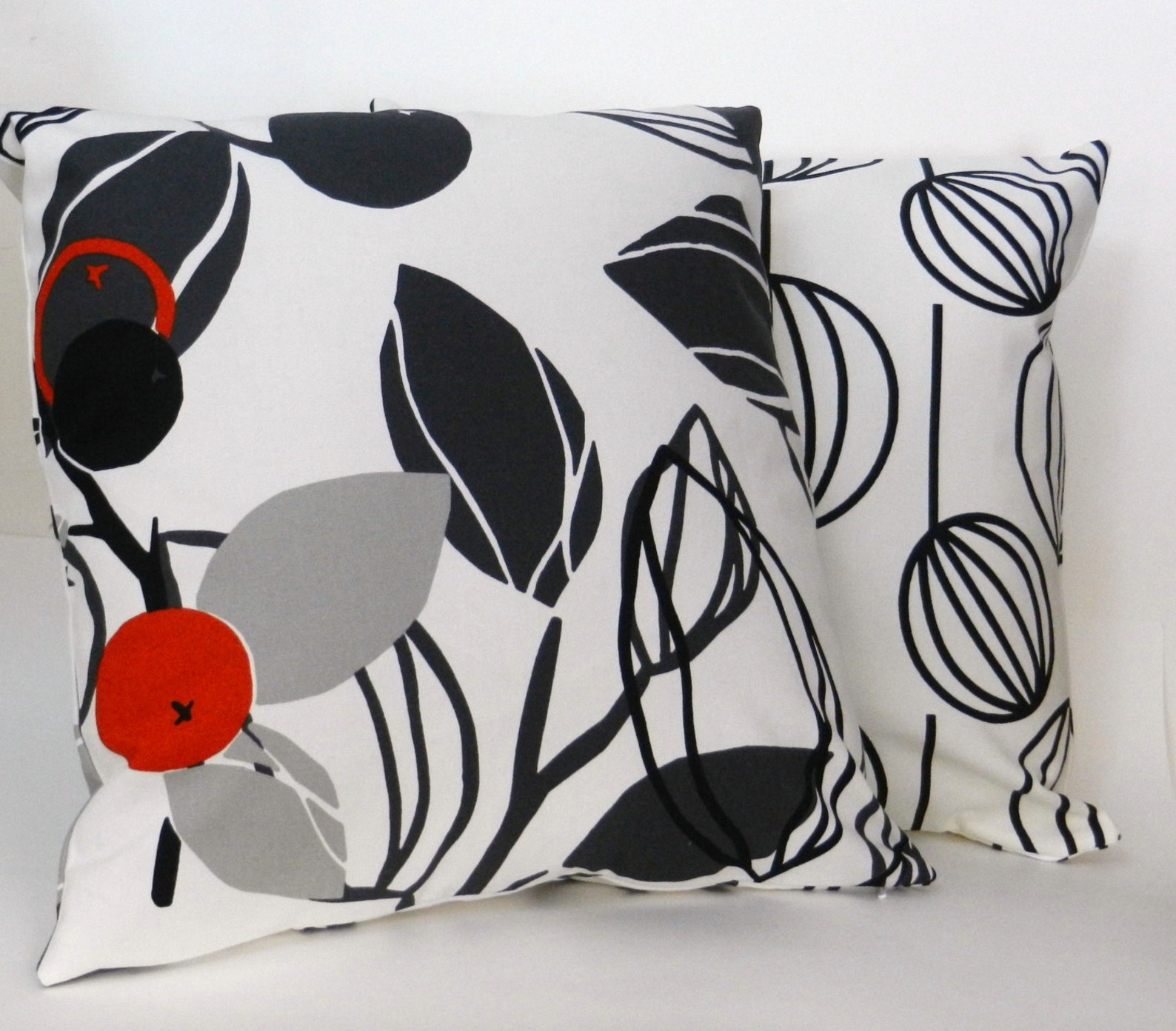Leaves Throw Pillow Cover Black Gray White Orange IKEA Etsy