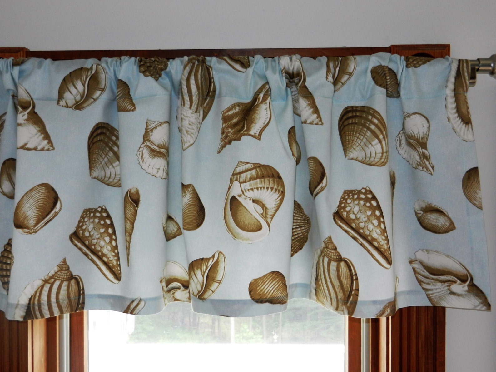 Seashell Window Valance Brown Blue Cotton Sateen Home Decor Etsy