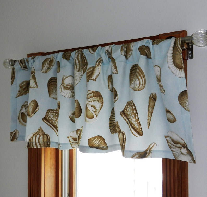 Seashell Window Valance Brown Blue Cotton Sateen Home Decor Etsy