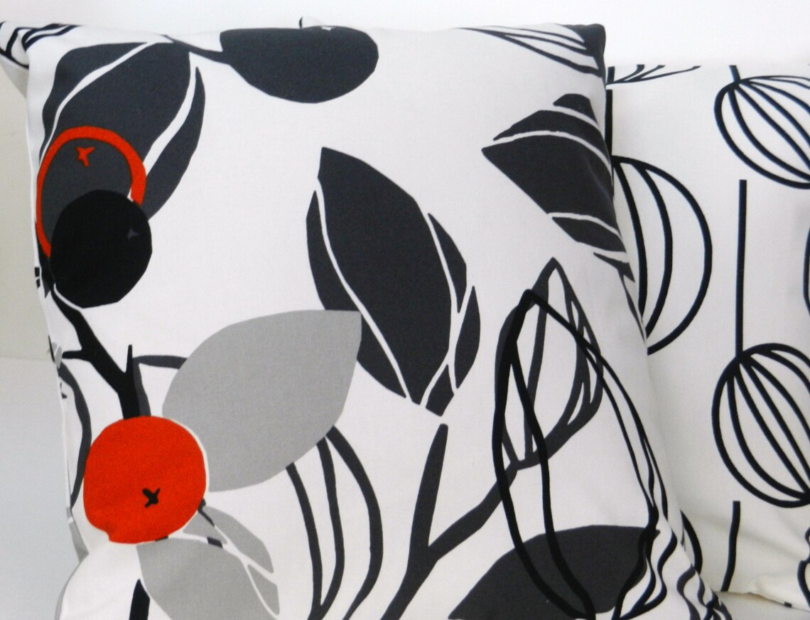 Leaves Throw Pillow Cover Black Gray White Orange IKEA Etsy
