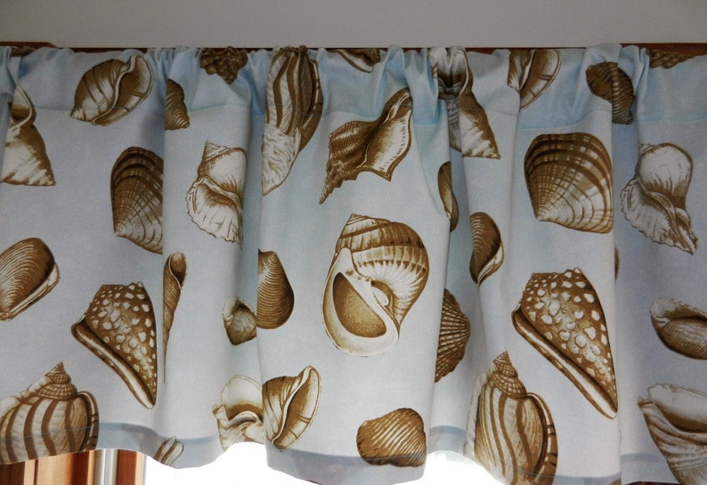 Seashell Window Valance Brown Blue Cotton Sateen Home Decor Etsy