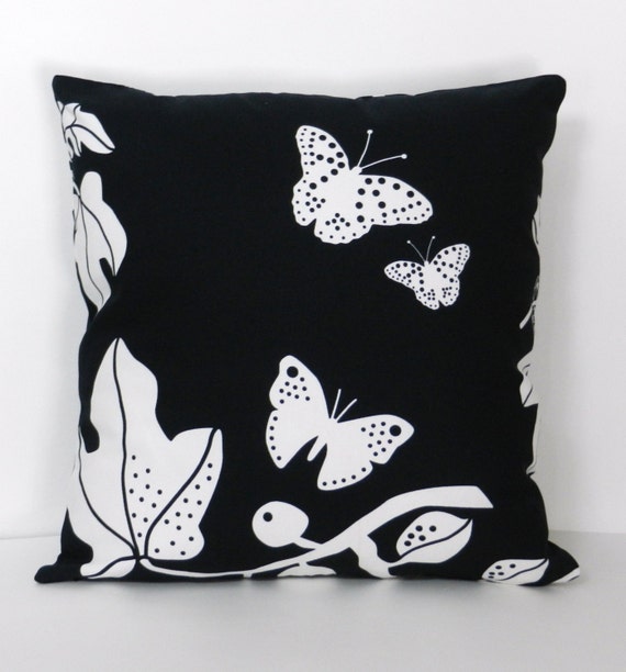 Leaves And Butterflies Throw Pillow Cover Black White Ikea Etsy