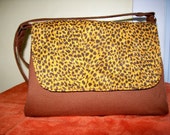 ANIMAL PRINT suede fabric Flap and Wool Shoulder Bag