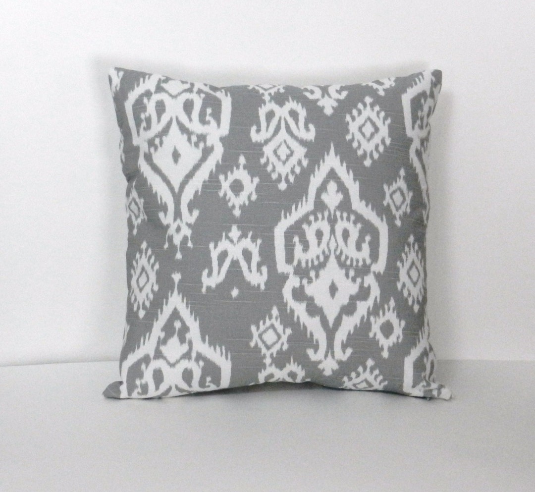 Gray Ikat Pillow Cover Slub Cotton Home Dec Fabric 18 X 18 Etsy