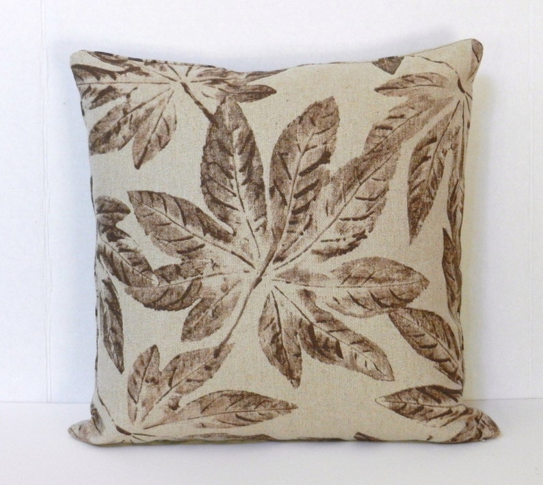 Brown and Tan Pillow Cover With Leaves Heavy Cotton Home Dec Etsy
