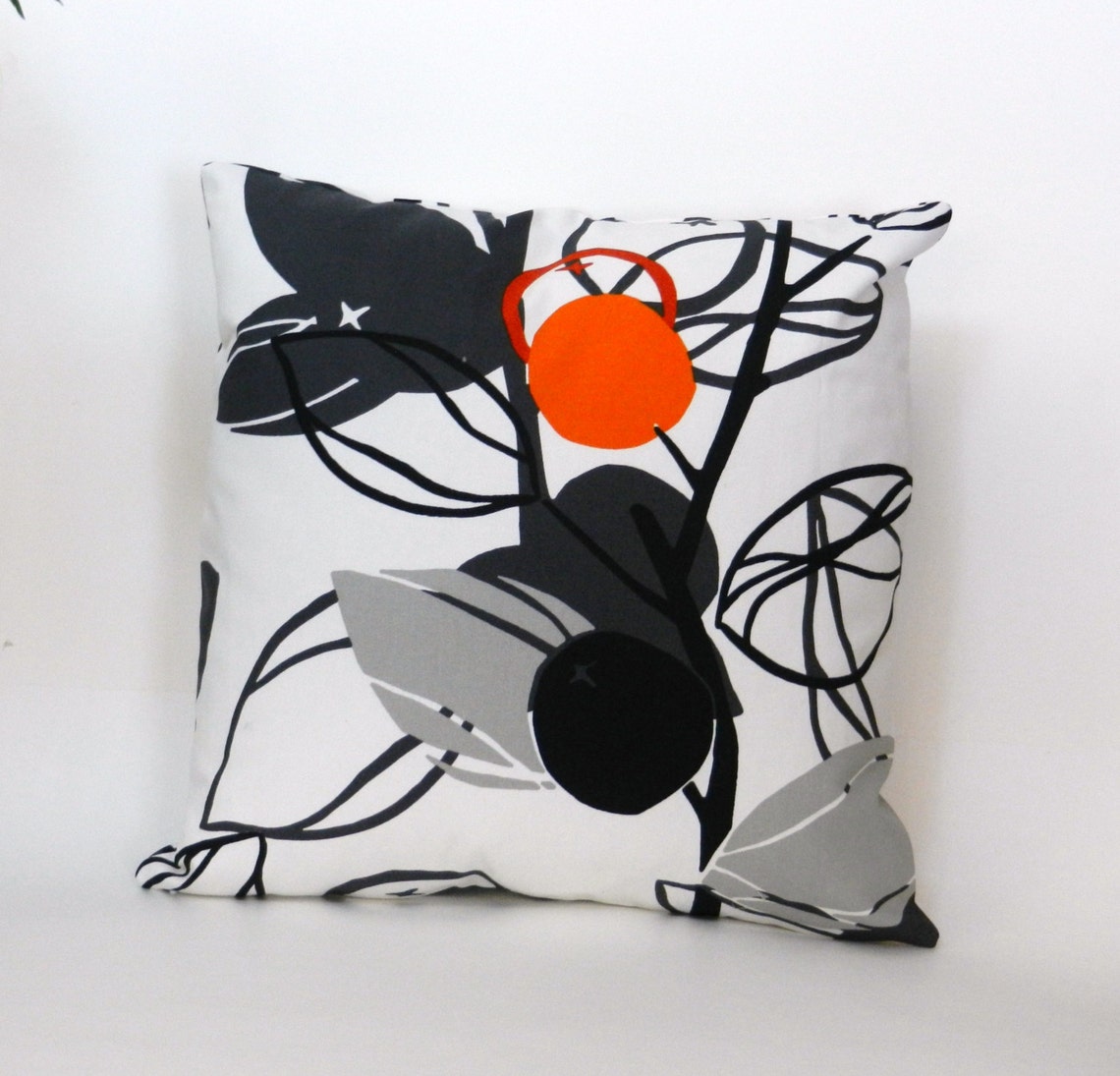 Leaves Throw Pillow Cover Black Gray White Orange IKEA Etsy