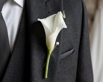 White Calla Lily Boutonniere for Groom | Elegant Wedding Buttonhole