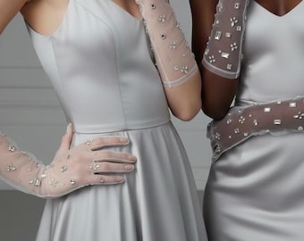 Handschuhe Braut Pailletten Handschuhe Strass transparent und funkelnd