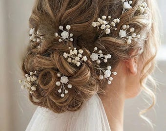 Gypsophila Bridal Hair Pins – Pearl Wedding Hair Accessories, Ivory Floral Bride Piece